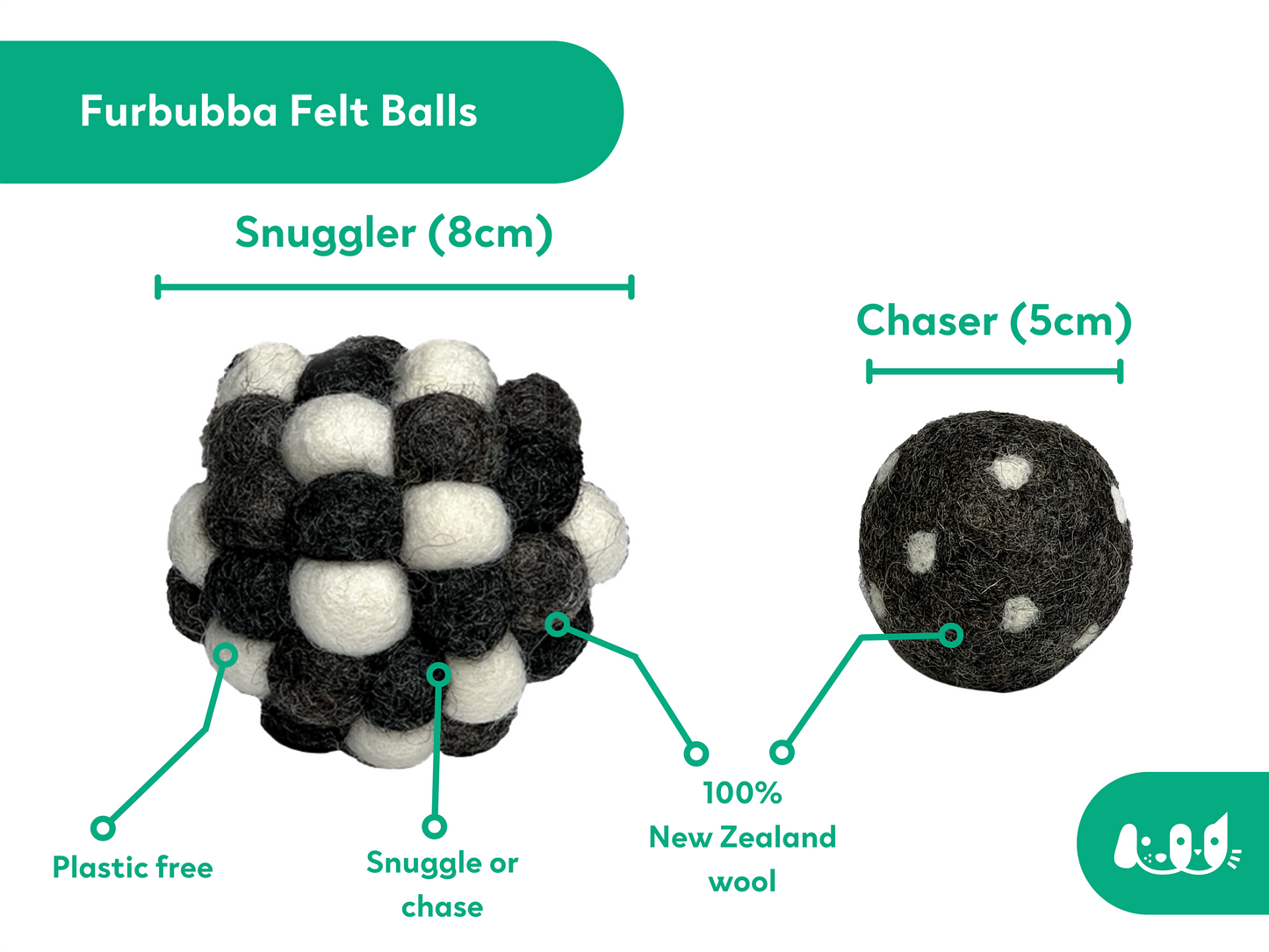 Cat Chaser Toys: Small 5cm Felt Balls (set of 3)
