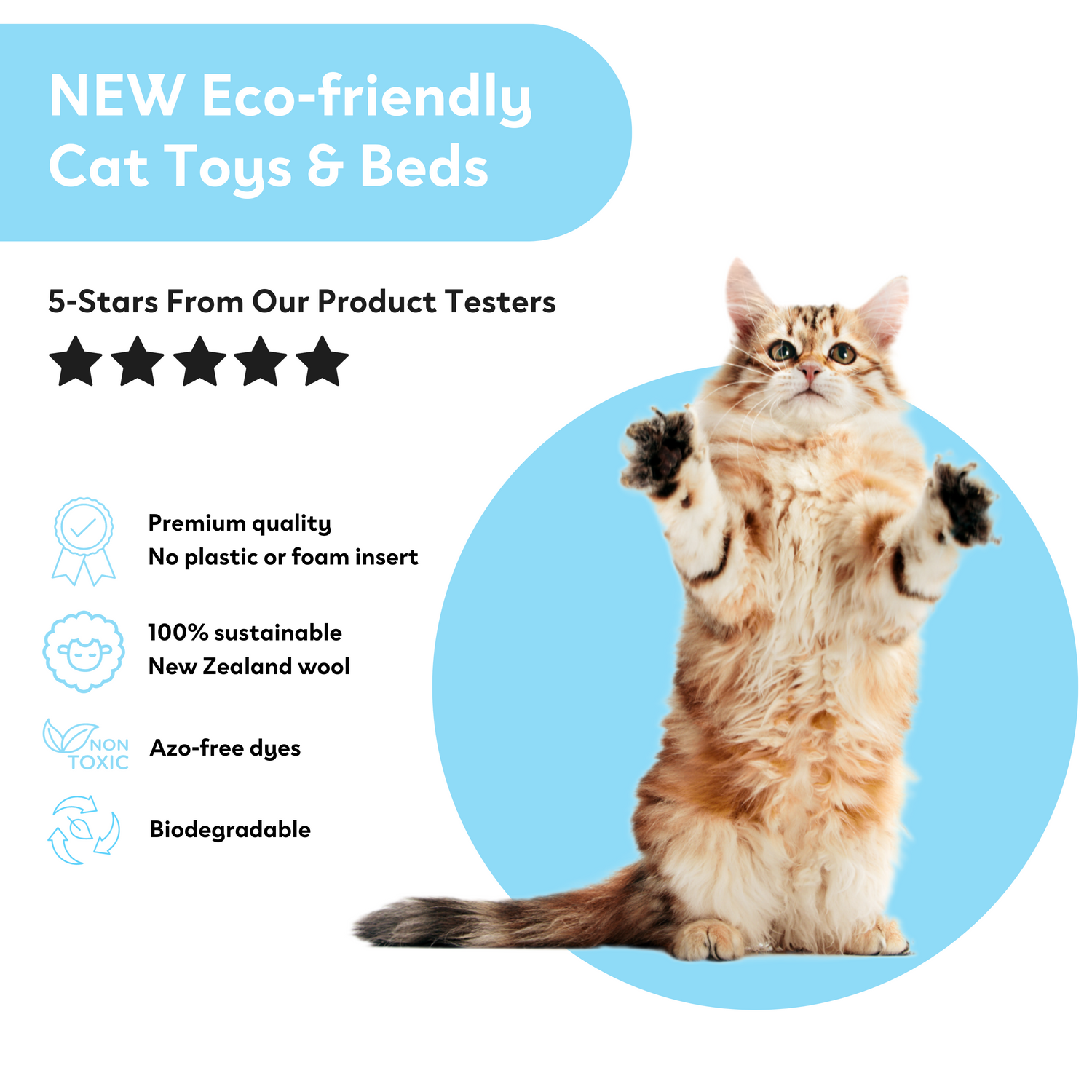 Eco-friendly Cat Toys and Cat Beds, Wool, Biodegradable, Sustainable - Cat giving 5 star review