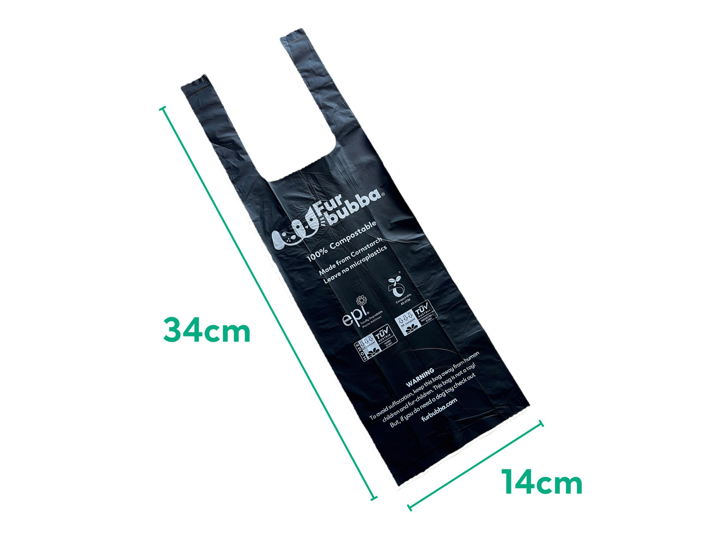 Furbubba Dog Poo Bag Large Size. Compostable Dog Poop Bags with Handles. black dog poop bags. eco friendly dog poop bags